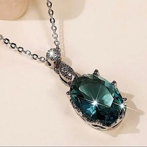 Sterling Silver Topaz Water Tear Drop Zircon Charm Necklace